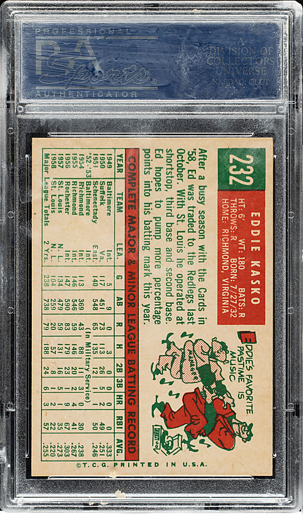 1959 Topps #232 Eddie Kasko PSA NM-MT 8