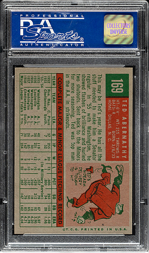 1959 Topps #169 Ted Abernathy PSA NM-MT 8