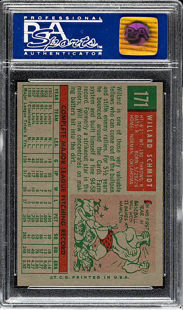 1959 Topps #171 Willard Schmidt PSA NM-MT 8