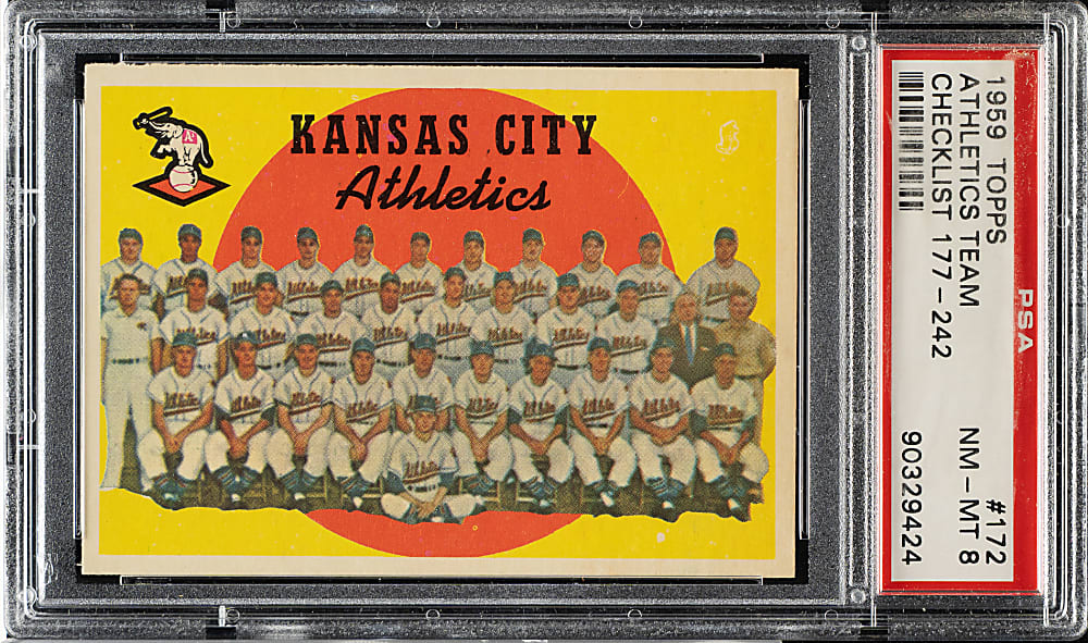 1959 Topps #172 Kansas City Athletics Team PSA NM-MT 8