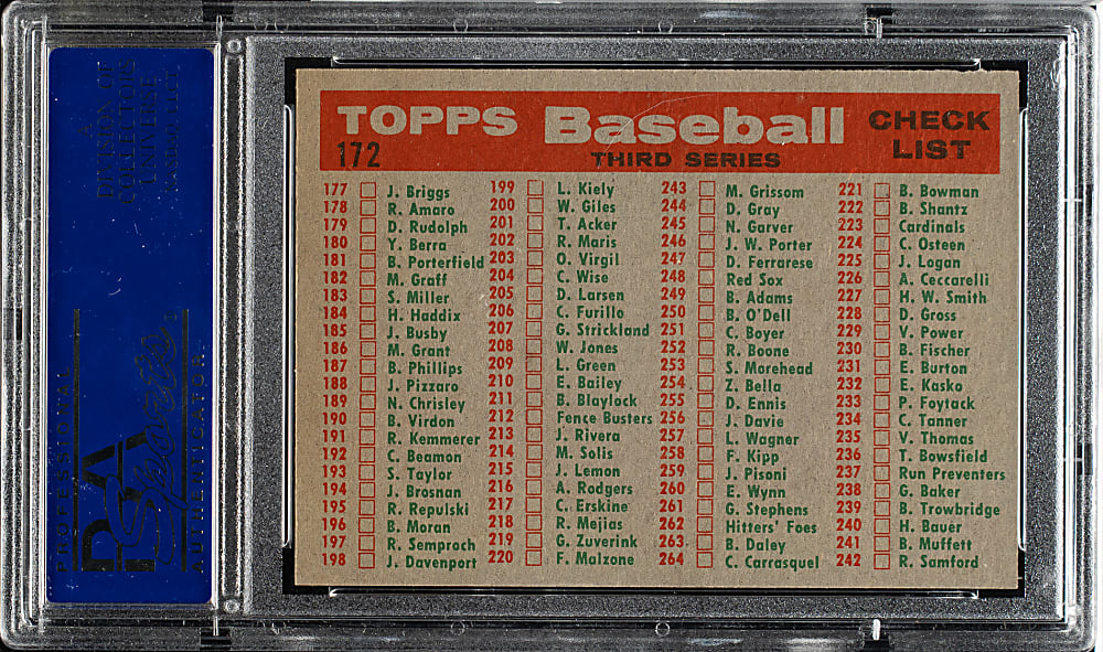 1959 Topps #172 Kansas City Athletics Team PSA NM-MT 8