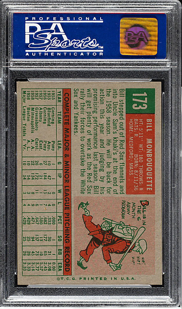1959 Topps #173 Bill Monbouquette PSA NM-MT 8