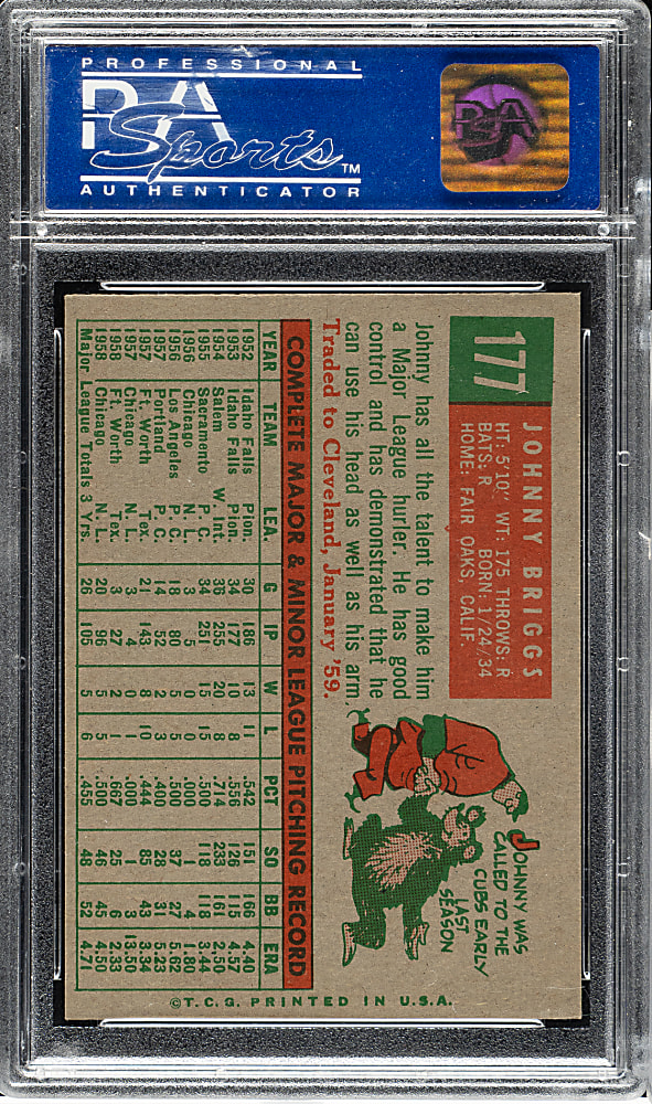1959 Topps #177 Johnny Briggs PSA NM-MT 8