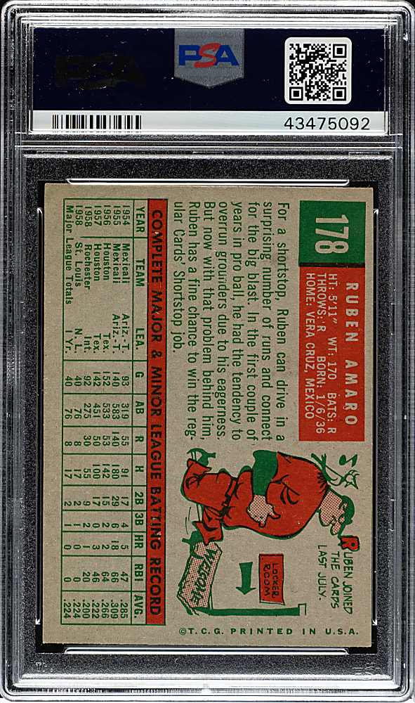 1959 Topps #178 Ruben Amaro PSA NM-MT 8
