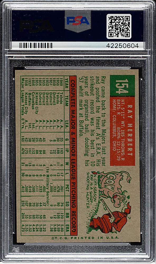 1959 Topps #154 Ray Herbert PSA NM-MT 8
