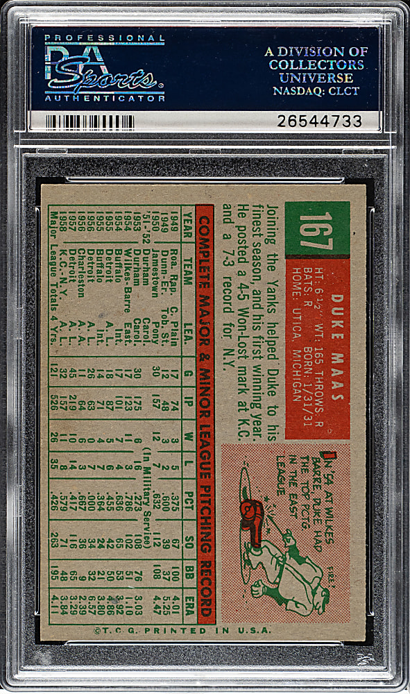 1959 Topps #167 Duke Maas PSA NM-MT 8