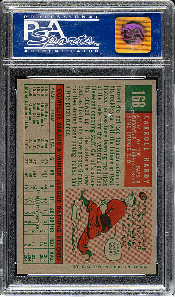 1959 Topps #168 Carroll Hardy PSA NM-MT 8