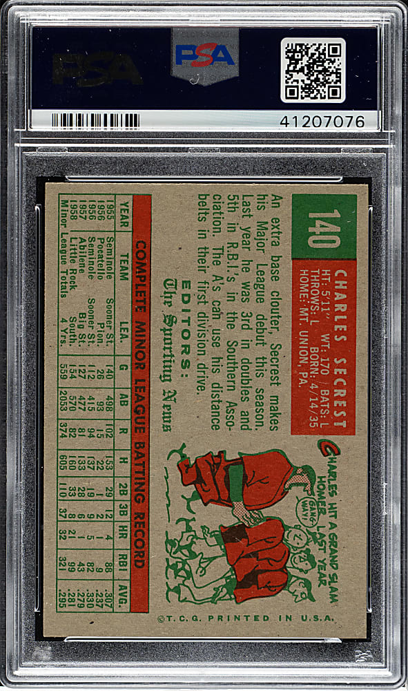 1959 Topps #140 Charlie Secrest PSA NM-MT 8