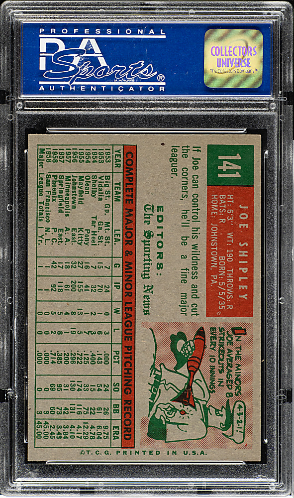 1959 Topps #141 Joe Shipley PSA NM-MT 8