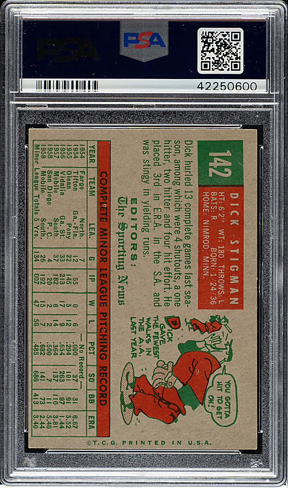 1959 Topps #142 Dick Stigman PSA NM-MT 8
