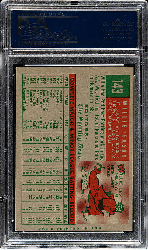 1959 Topps #143 Willie Tasby PSA NM-MT 8