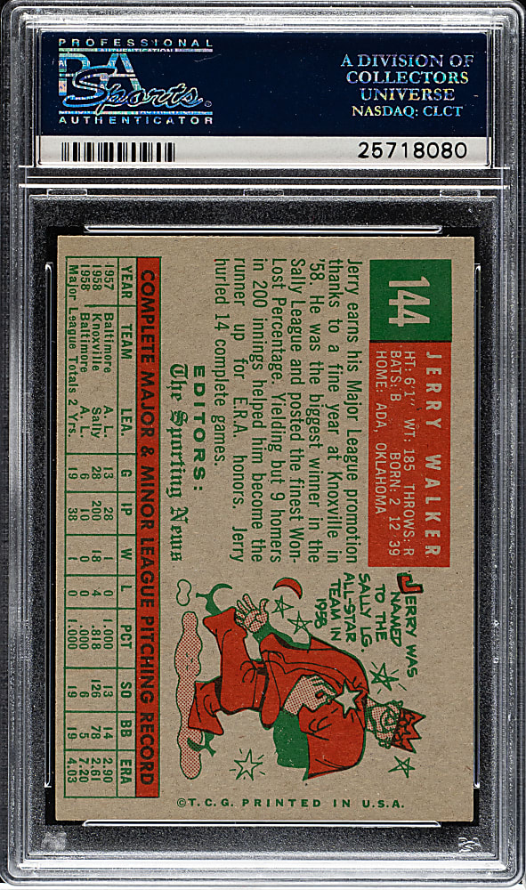 1959 Topps #144 Jerry Walker PSA NM-MT 8