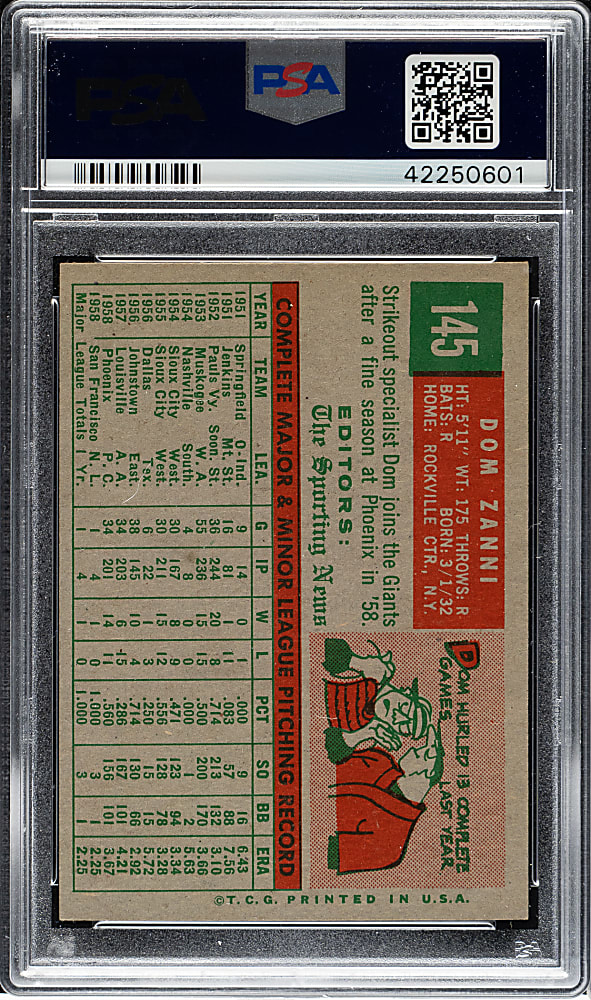 1959 Topps #145 Dom Zanni PSA NM-MT 8
