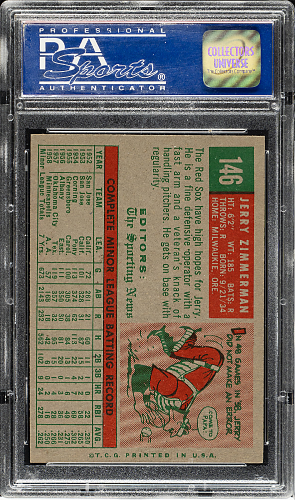 1959 Topps #146 Jerry Zimmerman PSA NM-MT 8