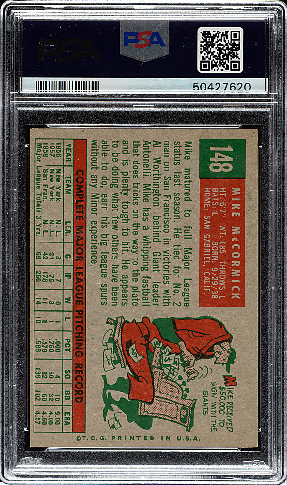 1959 Topps #148 Mike McCormick PSA NM-MT 8