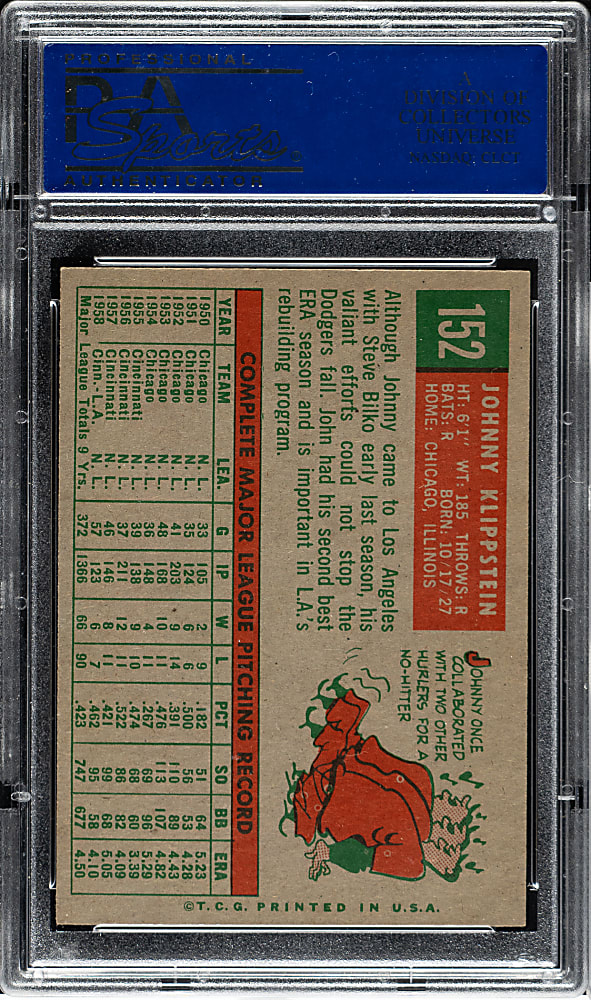 1959 Topps #152 Johnny Klippstein PSA NM-MT 8