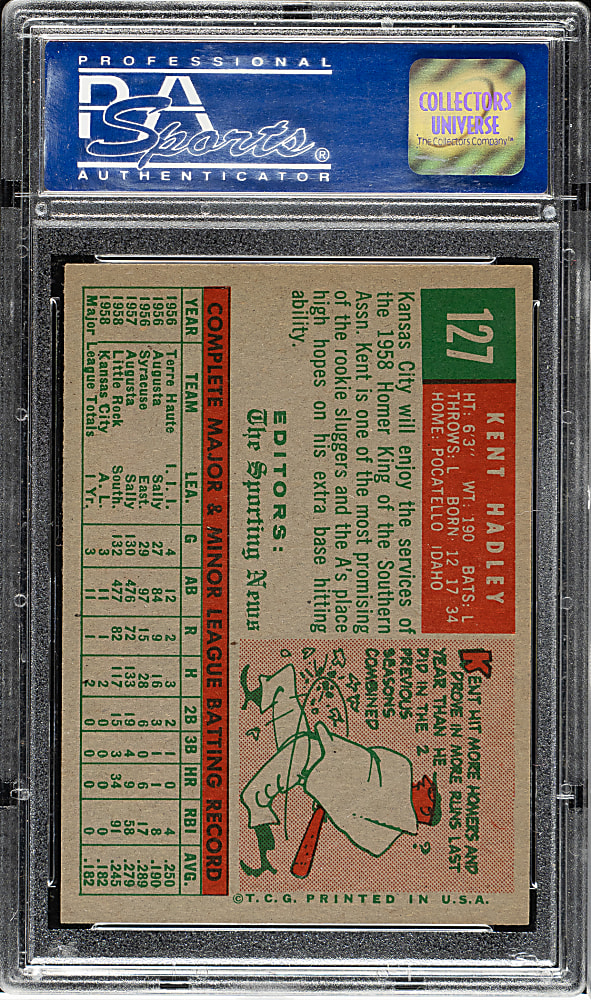 1959 Topps #127 Kent Hadley PSA NM-MT 8
