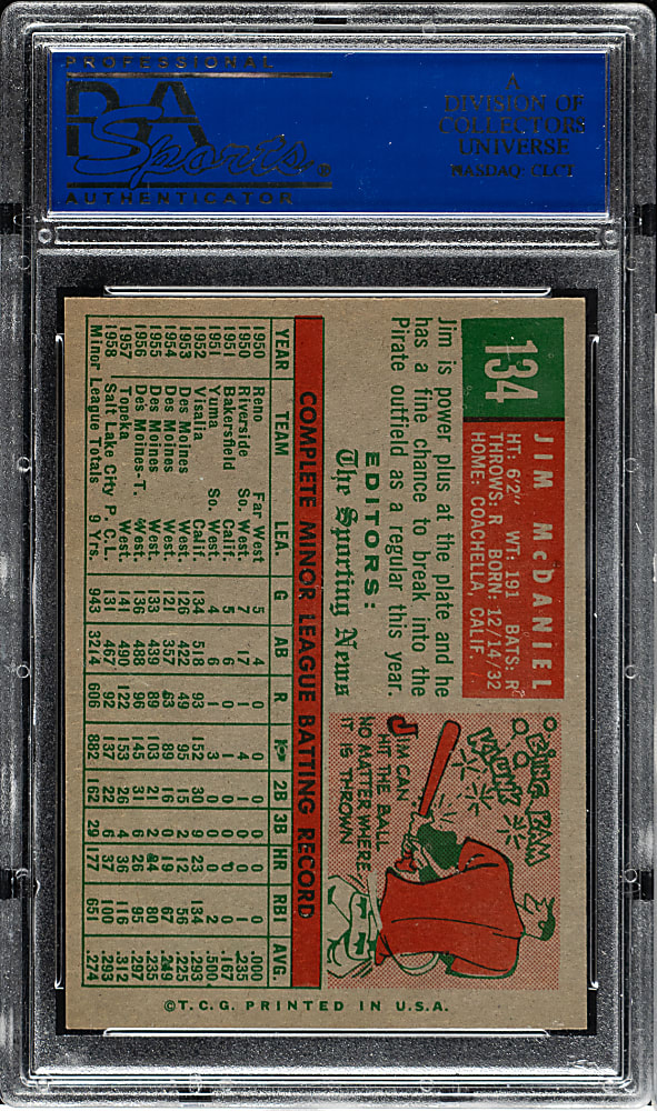 1959 Topps #134 Jim McDaniel PSA NM-MT 8