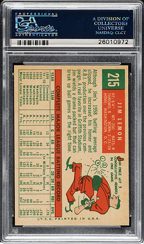 1959 Topps #215 Jim Lemon PSA NM-MT 8