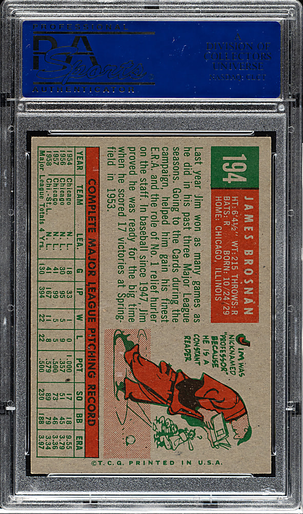 1959 Topps #194 Jim Brosnan PSA NM-MT 8