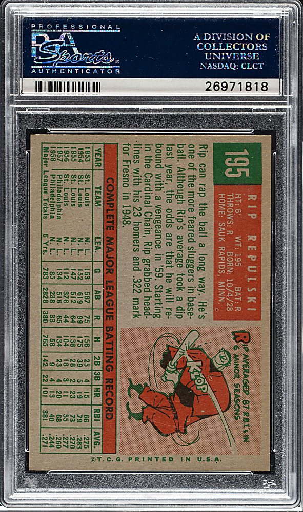 1959 Topps #195 Rip Repulski PSA NM-MT 8