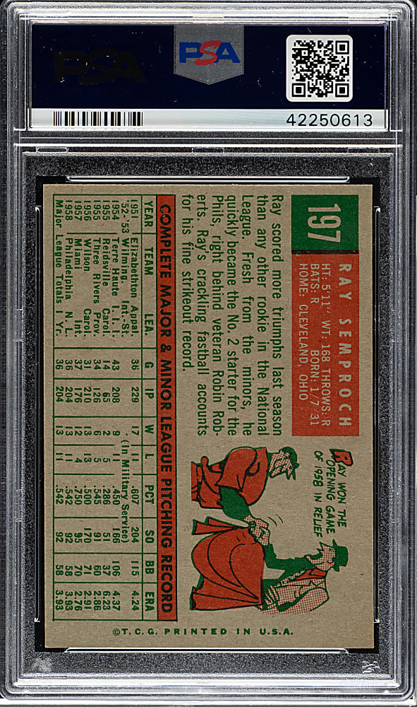 1959 Topps #197 Ray Semproch PSA NM-MT 8