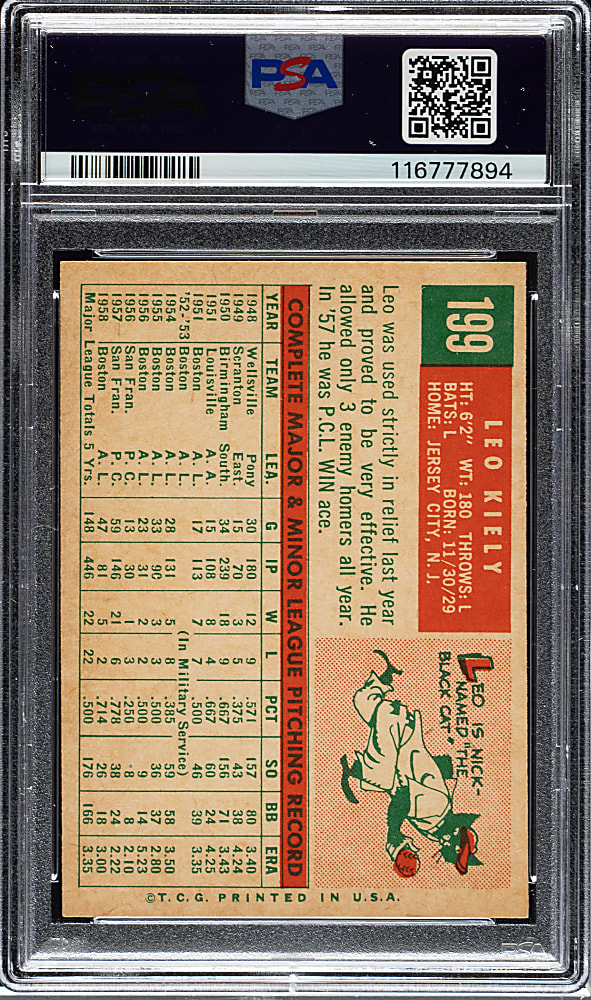 1959 Topps #199 Leo Kiely PSA NM-MT 8