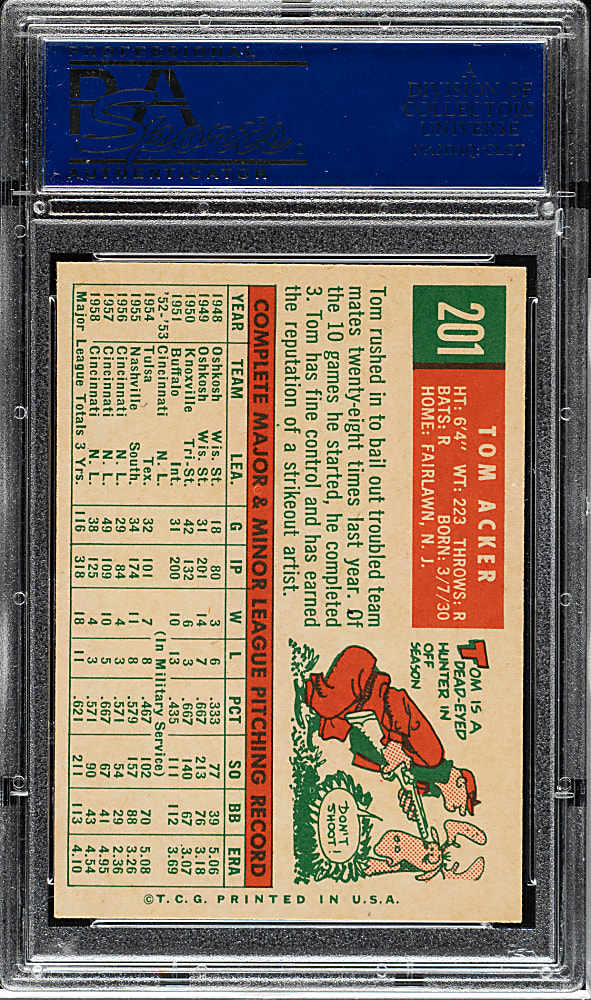 1959 Topps #201 Tom Acker PSA NM-MT 8