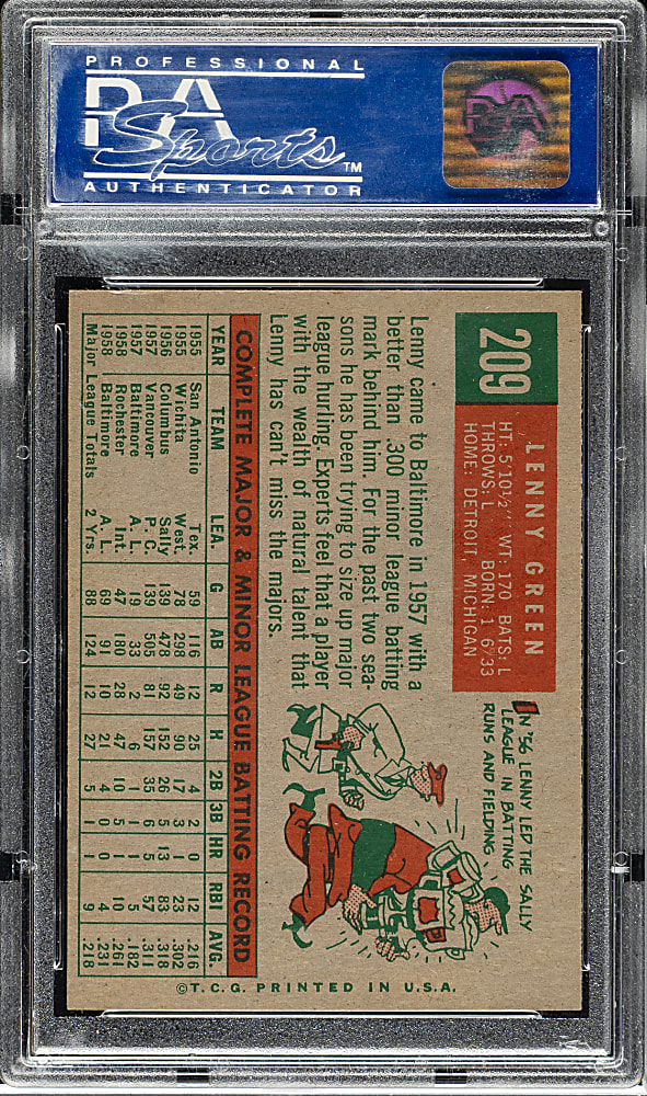 1959 Topps #209 Lenny Green PSA NM-MT 8