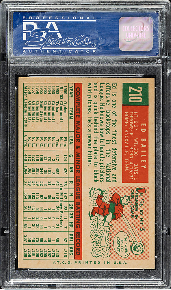 1959 Topps #210 Ed Bailey PSA NM-MT 8