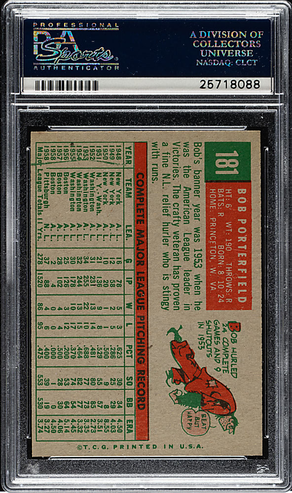 1959 Topps #181 Bob Porterfield PSA NM-MT 8