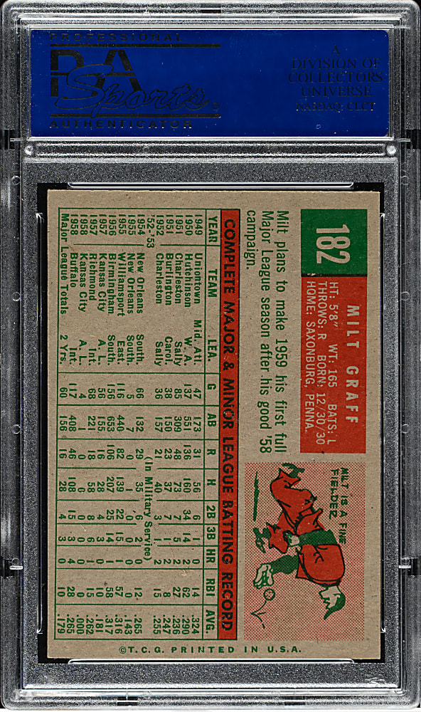 1959 Topps #182 Milt Graff PSA NM-MT 8