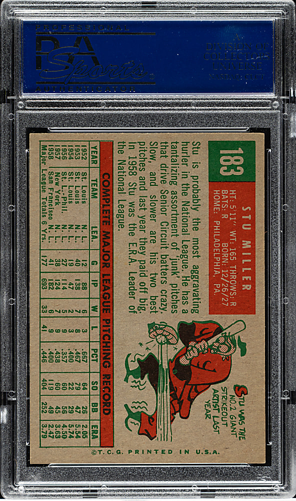 1959 Topps #183 Stu Miller PSA NM-MT 8