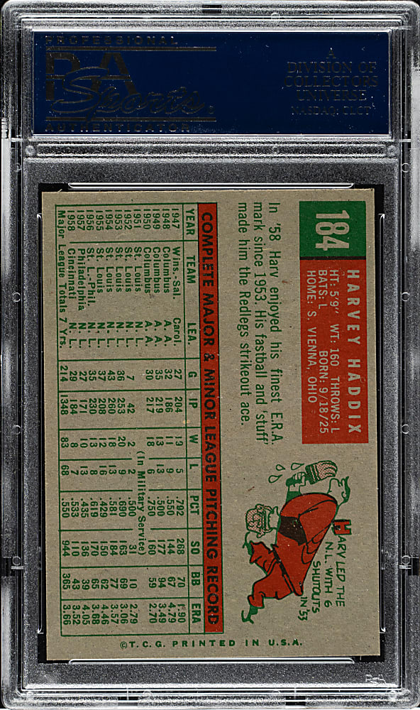 1959 Topps #184 Harvey Haddix PSA NM-MT 8