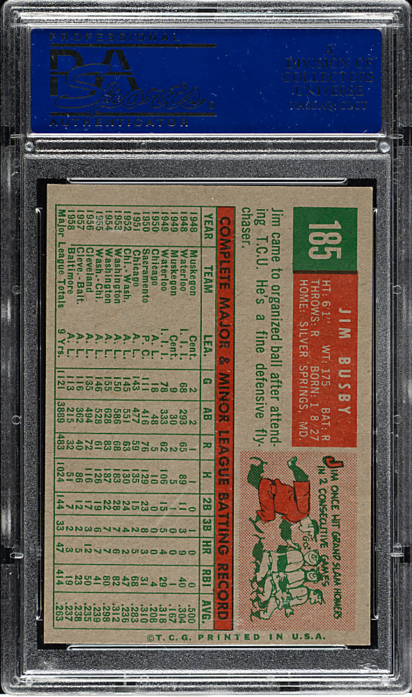 1959 Topps #185 Jim Busby PSA NM-MT 8