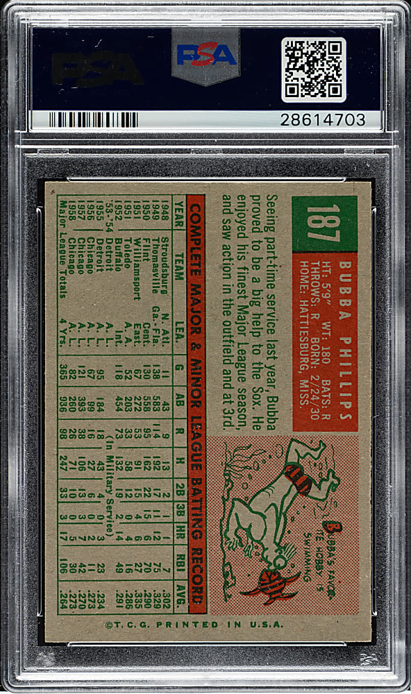 1959 Topps #187 Bubba Phillips PSA NM-MT 8