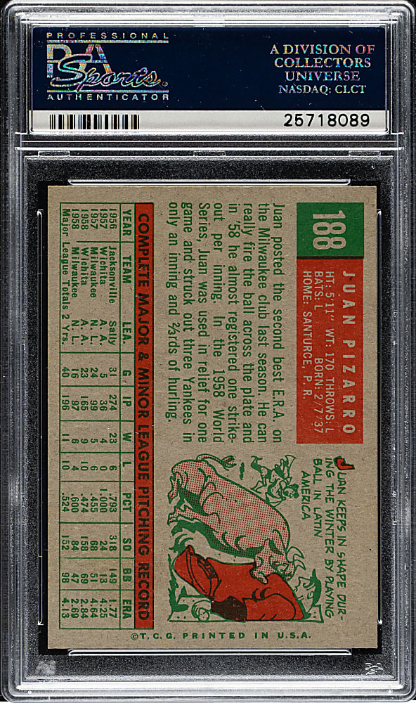 1959 Topps #188 Juan Pizarro PSA NM-MT 8