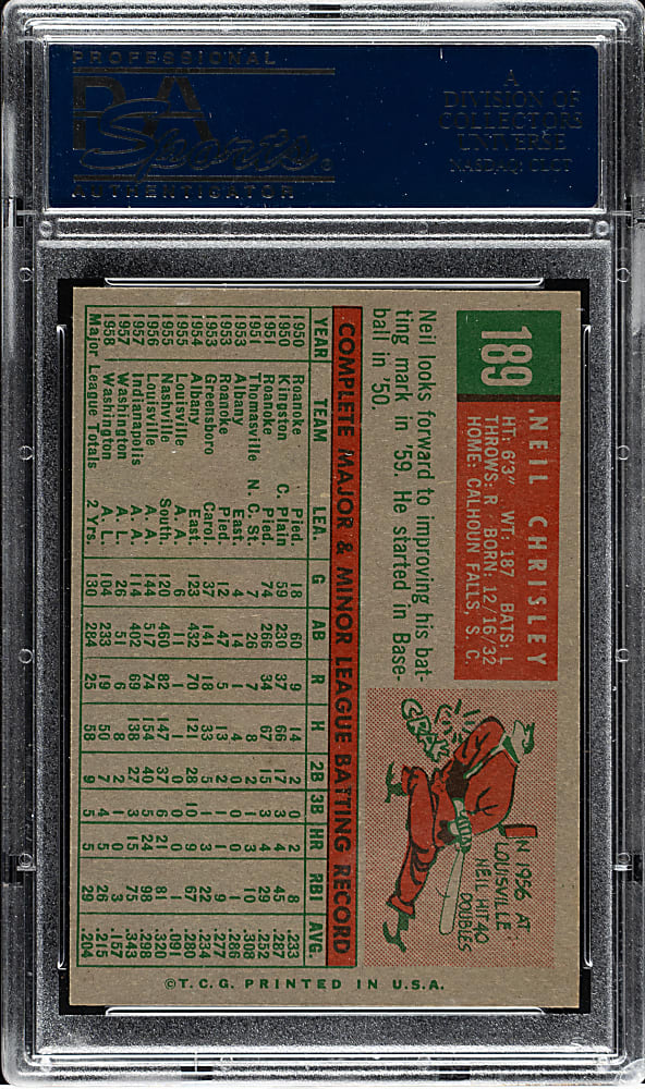 1959 Topps #189 Neil Chrisley PSA NM-MT 8