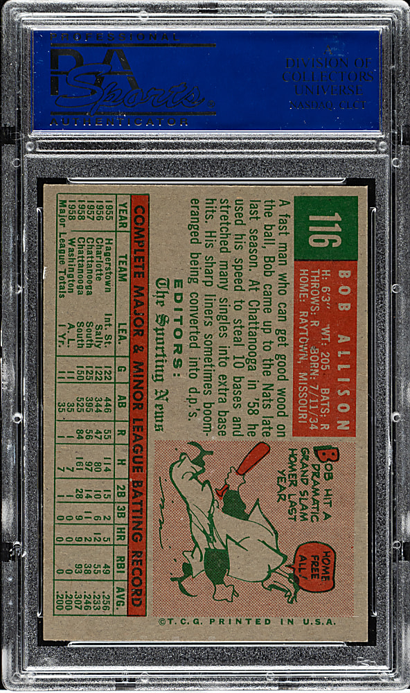 1959 Topps #116 Bob Allison Rookie PSA NM-MT 8