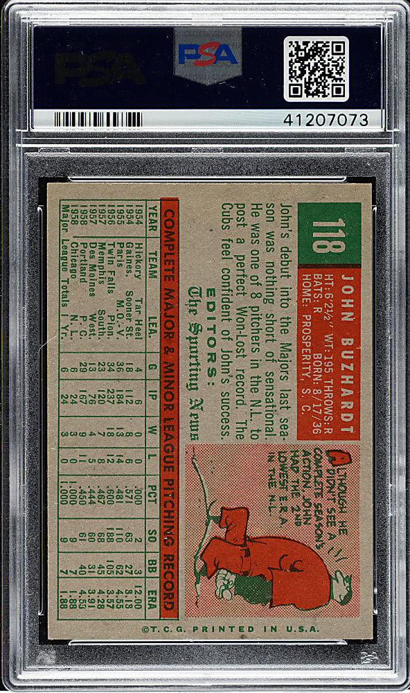 1959 Topps #118 John Buzhardt PSA NM-MT 8