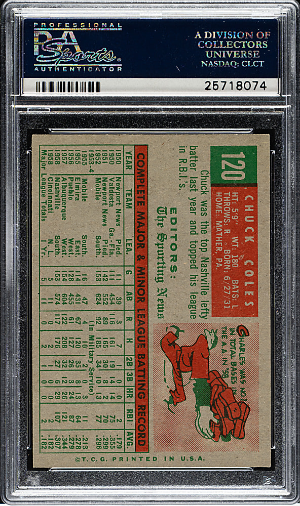 1959 Topps #120 Chuck Coles PSA NM-MT 8