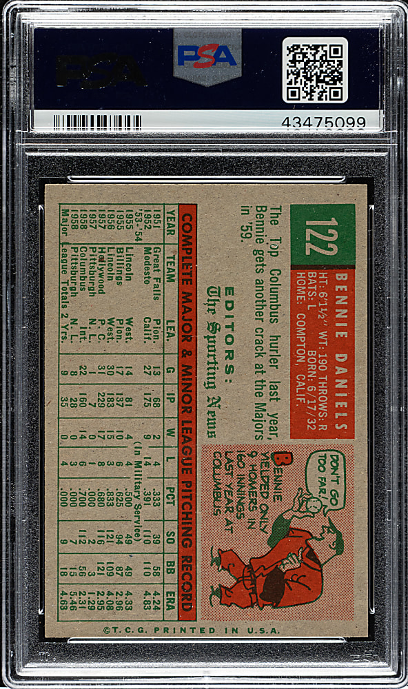 1959 Topps #122 Bennie Daniels PSA NM-MT 8
