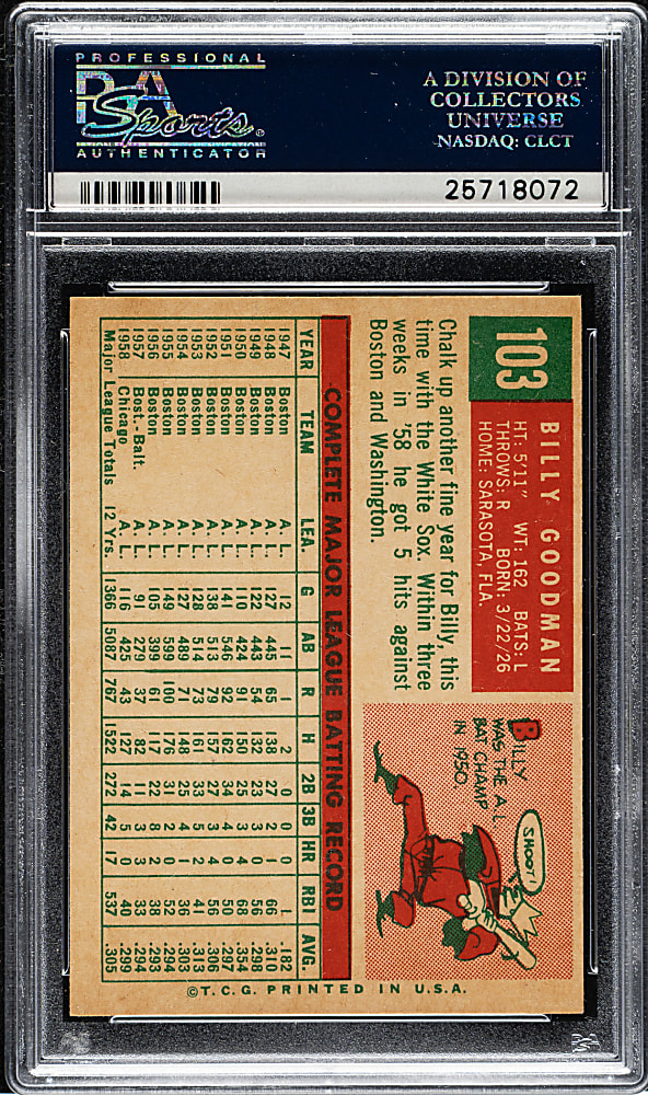 1959 Topps #103 Billy Goodman PSA NM-MT 8