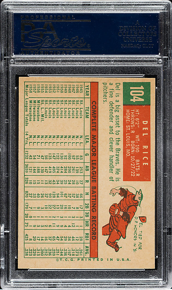 1959 Topps #104 Del Rice PSA NM-MT 8