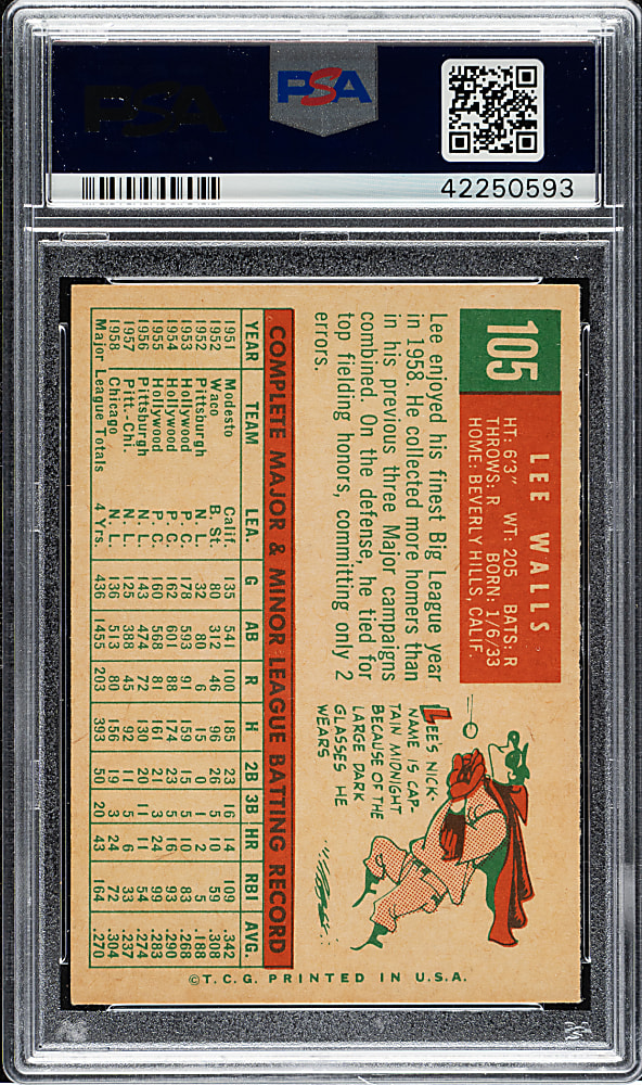 1959 Topps #105 Lee Walls PSA NM-MT 8