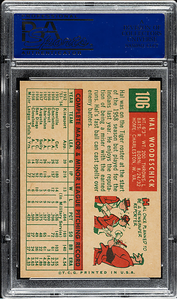 1959 Topps #106 Hal Woodeshick PSA NM-MT 8