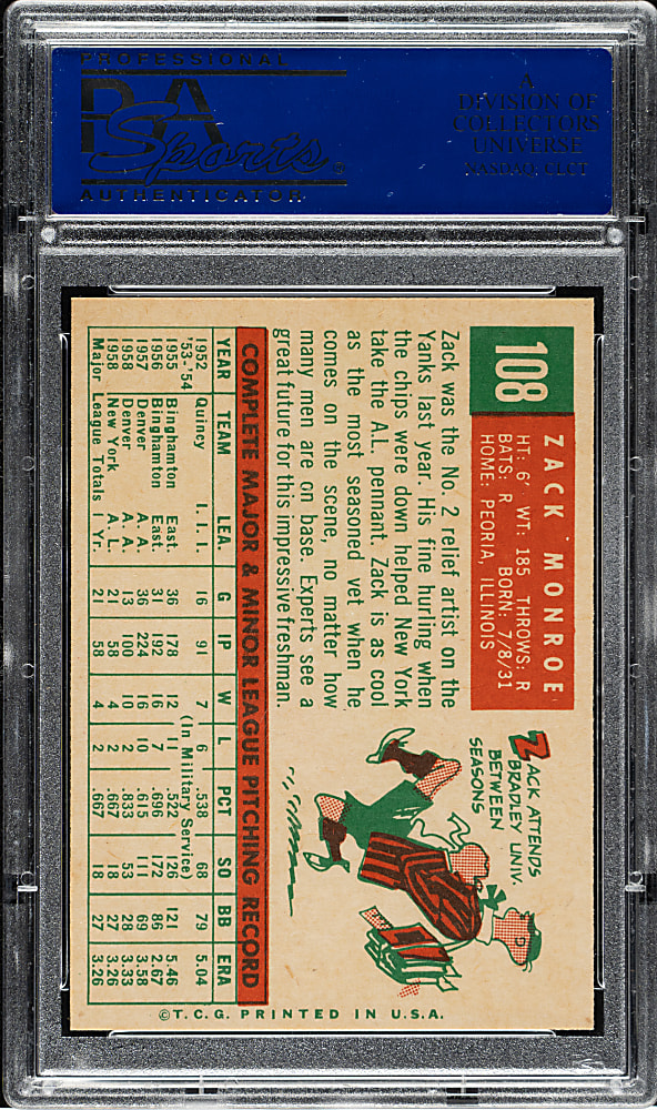 1959 Topps #108 Zack Monroe PSA NM-MT 8