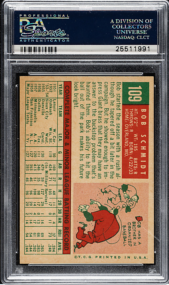 1959 Topps #109 Bob Schmidt PSA NM-MT 8
