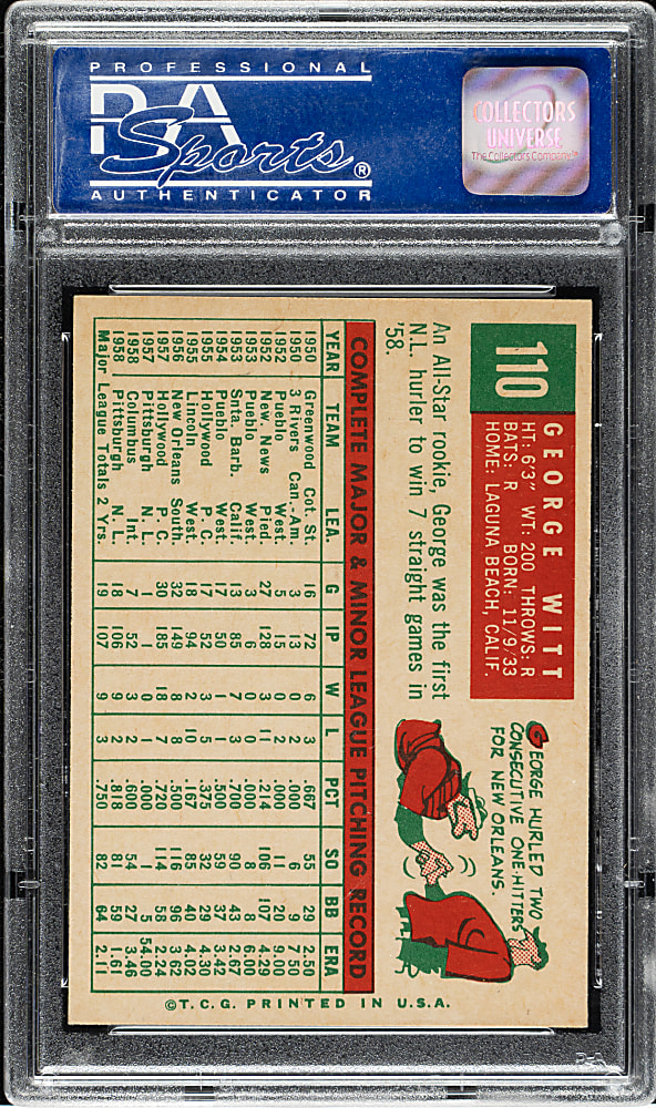 1959 Topps #110 George Witt PSA NM-MT 8