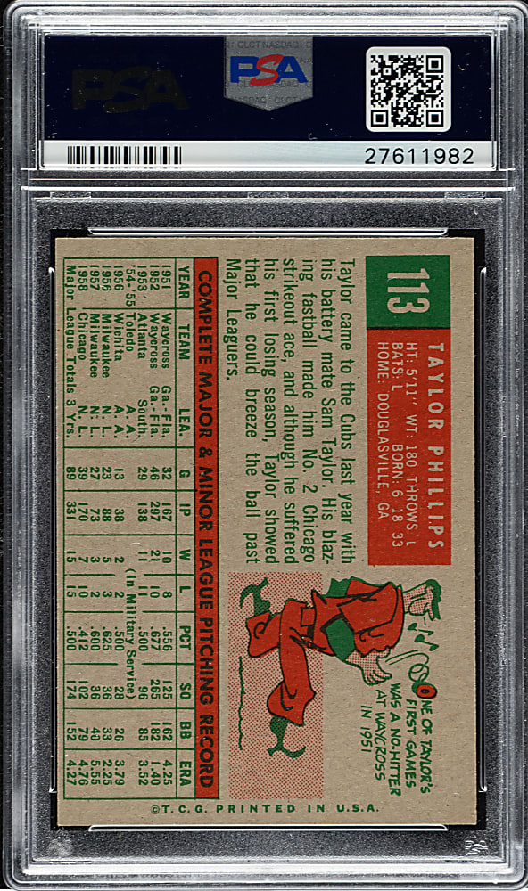 1959 Topps #113 Taylor Phillips PSA NM-MT 8